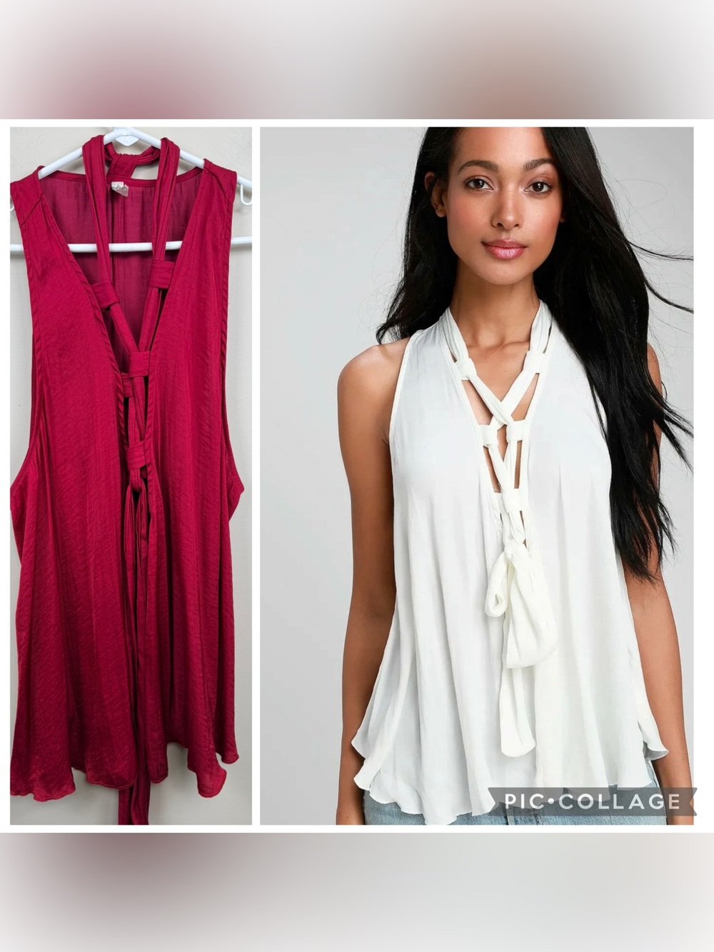 FREE PEOPLE here with me red lace up tank top large